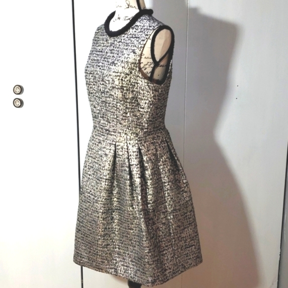 Badgley Mischka- Fit & Flare Silver / Black Midi Dress Vintage Sz.10 - Picture 2 of 5